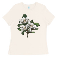 Bone Magnolia Flower Illustration Ladies Tee - LillyAllenDesigns