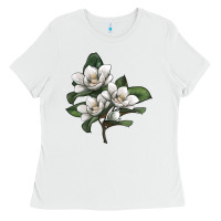 White Magnolia Flower Illustration Ladies Tee - LillyAllenDesigns