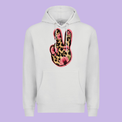 Floral Leopard Peace Sign Premium Hoodie Designed By Jasminsmagicworld