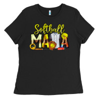 Black Softball Mama Ladies Tee - CowhideDigitalArt