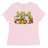 Bubblegum Pink Softball Mama Ladies Tee - CowhideDigitalArt