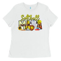 White Softball Mama Ladies Tee - CowhideDigitalArt