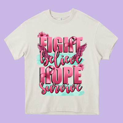 Fight Believe Hope Survive Cancer Awareness Heavy Core Tee Designed By Fadigitalartstudio