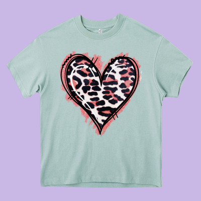 Leopard Glitter Heart Heavy Core Tee Designed By Jasminsmagicworld