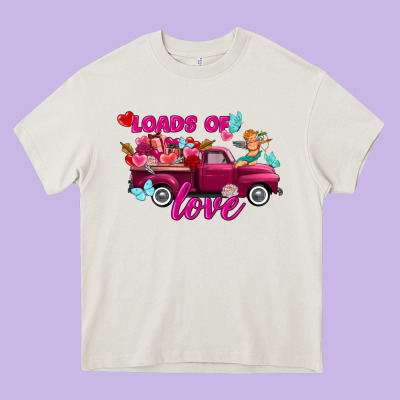 Loads Of Love Valentine's Day Truck Heavy Core Tee Designed By Fadigitalartstudio