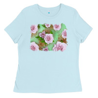 Baby Blue Pink Roses Background Ladies Tee - LillyAllenDesigns