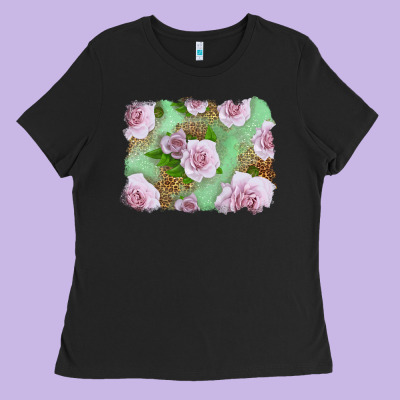 Pink Roses Background Ladies Tee Designed By Lillyallendesigns