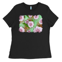 Black Pink Roses Background Ladies Tee - LillyAllenDesigns