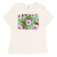 Bone Pink Roses Background Ladies Tee - LillyAllenDesigns