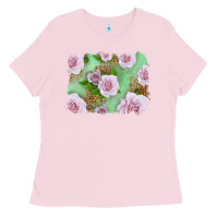 Bubblegum Pink Pink Roses Background Ladies Tee - LillyAllenDesigns