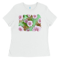 White Pink Roses Background Ladies Tee - LillyAllenDesigns
