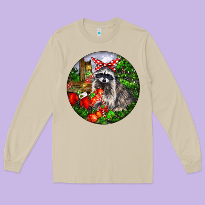 Christmas Raccoon Long Sleeve Tee Designed By Lillyallendesigns