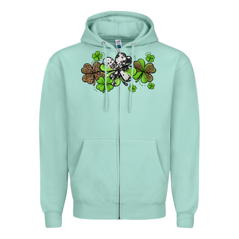 Western Cowhide Leopard Glitter Shamrocks Zipper Hoodie by Jasminsmagicworld | Teevron