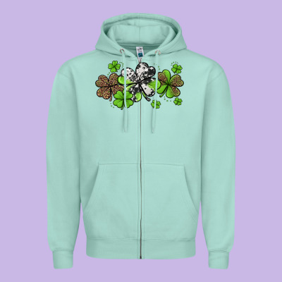 Western Cowhide Leopard Glitter Shamrocks Zipper Hoodie Designed By Jasminsmagicworld