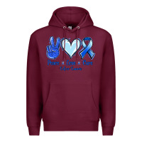Burgundy Peace Love Cure Colon Cancer Premium Hoodie - Jasminsmagicworld