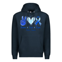 Navy Peace Love Cure Colon Cancer Premium Hoodie - Jasminsmagicworld