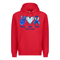 Red Peace Love Cure Colon Cancer Premium Hoodie - Jasminsmagicworld