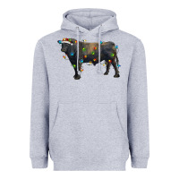 Heather Grey christmas black angus bull with christmas lights Heavyweight Hoodie - RanaPortraitStore