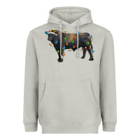 Moon Dust christmas black angus bull with christmas lights Heavyweight Hoodie - RanaPortraitStore