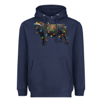 Navy christmas black angus bull with christmas lights Heavyweight Hoodie - RanaPortraitStore