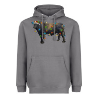 Storm christmas black angus bull with christmas lights Heavyweight Hoodie - RanaPortraitStore