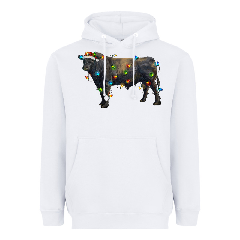 Christmas Black Angus Bull With Christmas Lights Heavyweight Hoodie by RanaPortraitStore | Teevron