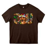 Chocolate Brown dachshund christmas joy Heavy Core Tee - RanaPortraitStore