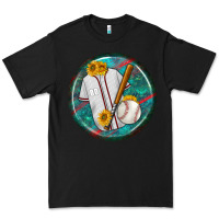 Black baseball with sunflower round earrings Premium Tee - BundleAndBundleShop