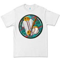 White baseball with sunflower round earrings Premium Tee - BundleAndBundleShop