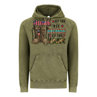Vintage Olive home of the free beacause of the brave Vintage Hoodie - CowhideDigitalArt
