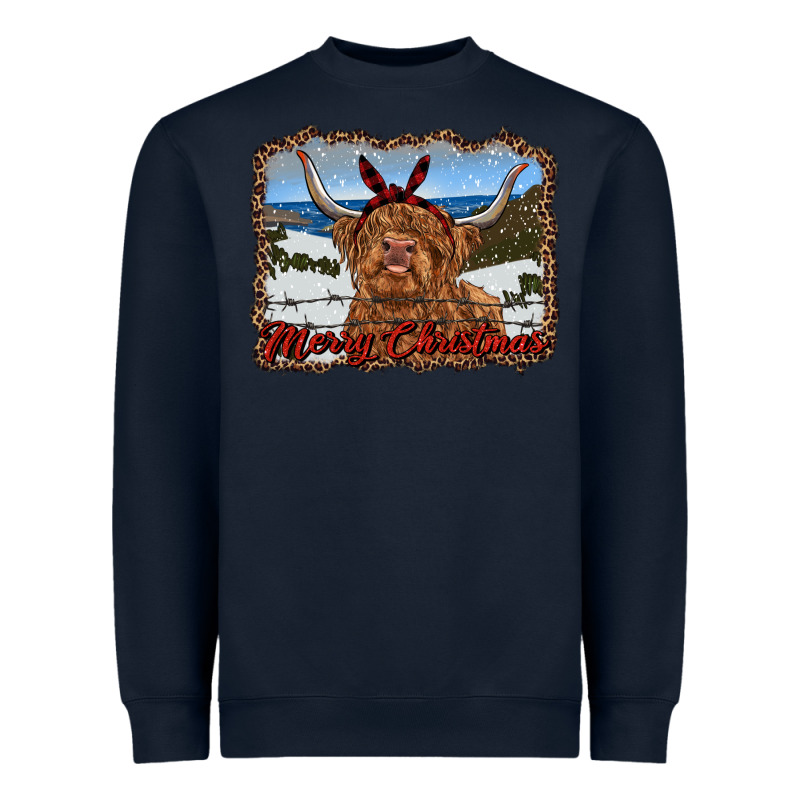 Merry Christmas Highland Cow With Farm Heavyweight Sweatshirt by RanaPortraitStore | Teevron