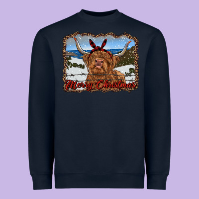 Merry Christmas Highland Cow With Farm Heavyweight Sweatshirt Designed By Ranaportraitstore