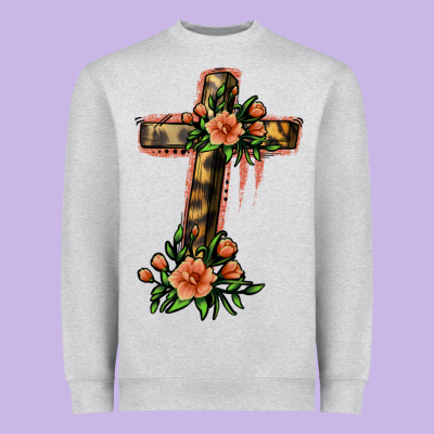 Flower Cross Heavyweight Sweatshirt Designed By Jasminsmagicworld