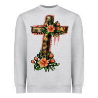 Heather Grey Flower Cross Heavyweight Sweatshirt - Jasminsmagicworld