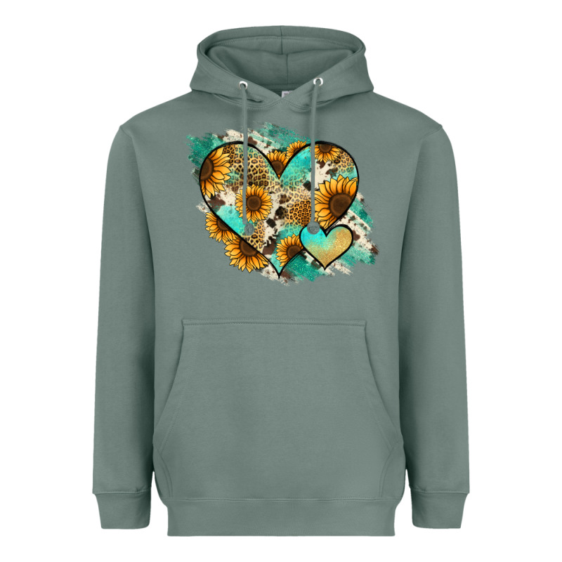 Leopard Sunflower Cowhide Glitter Heart Heavyweight Hoodie by Jasminsmagicworld | Teevron