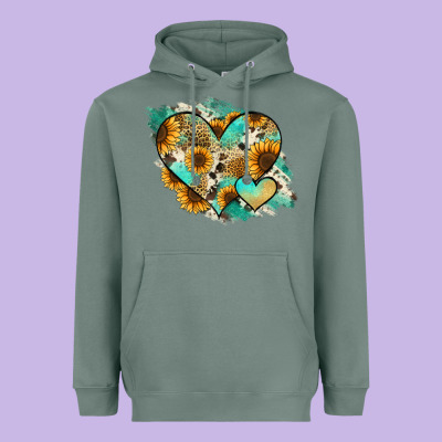 Leopard Sunflower Cowhide Glitter Heart Heavyweight Hoodie Designed By Jasminsmagicworld