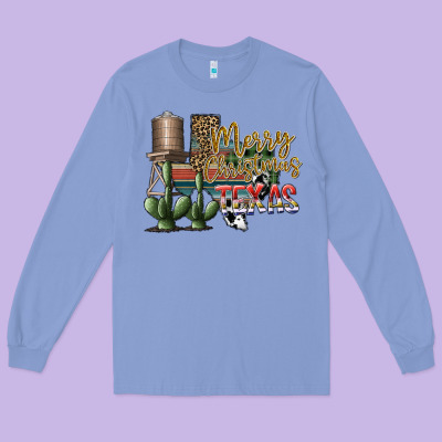 Merry Christmas Texas Long Sleeve Tee Designed By Sublimationcraftshop