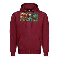 Burgundy texas longhorn with aztec tiger and  leopard Zipper Hoodie - RanaPortraitStore