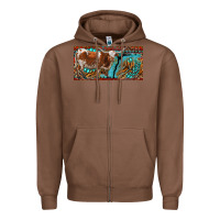 Chestnut texas longhorn with aztec tiger and  leopard Zipper Hoodie - RanaPortraitStore