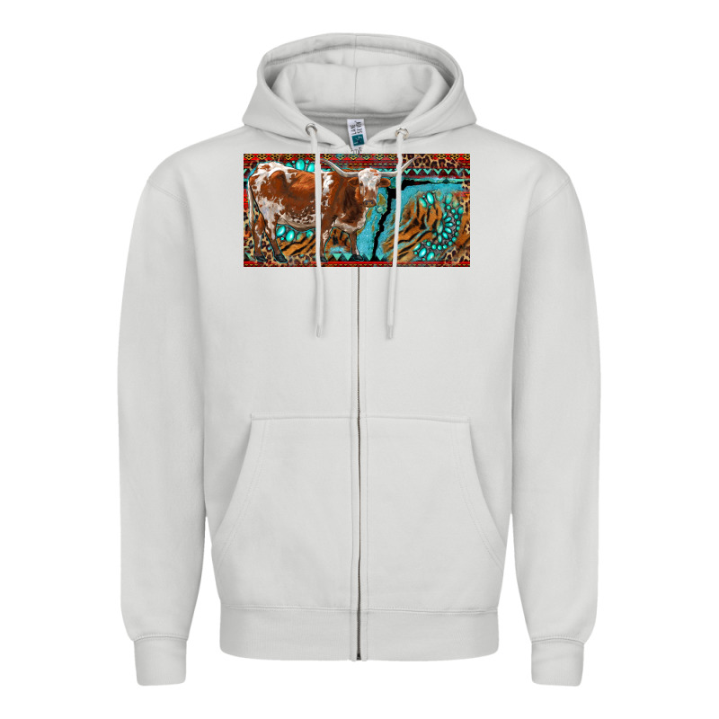 Texas Longhorn With Aztec Tiger And  Leopard Zipper Hoodie by RanaPortraitStore | Teevron