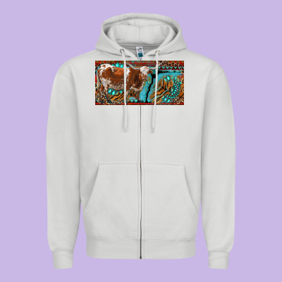 Texas Longhorn With Aztec Tiger And  Leopard Zipper Hoodie Designed By Ranaportraitstore