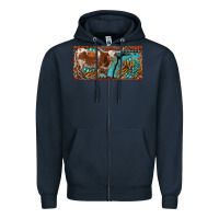 Navy texas longhorn with aztec tiger and  leopard Zipper Hoodie - RanaPortraitStore