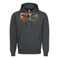Smoke texas longhorn with aztec tiger and  leopard Zipper Hoodie - RanaPortraitStore