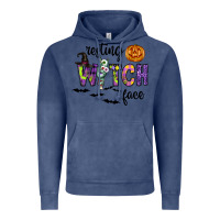 Vintage Denim Resting Witch Face Vintage Hoodie - CowhideDigitalArt