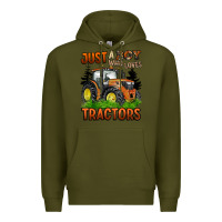 Army Green just a boy who loves tractors Premium Hoodie - BarkalooDesign