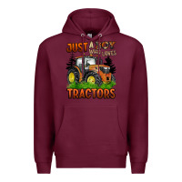 Burgundy just a boy who loves tractors Premium Hoodie - BarkalooDesign