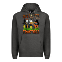 Charcoal Heather just a boy who loves tractors Premium Hoodie - BarkalooDesign