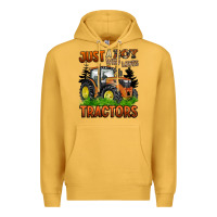 Mustard just a boy who loves tractors Premium Hoodie - BarkalooDesign