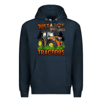 Navy just a boy who loves tractors Premium Hoodie - BarkalooDesign
