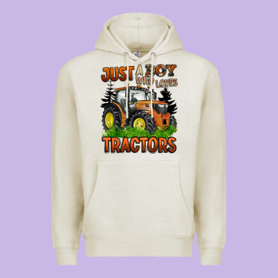 Just A Boy Who Loves Tractors Premium Hoodie Designed By Barkaloodesign